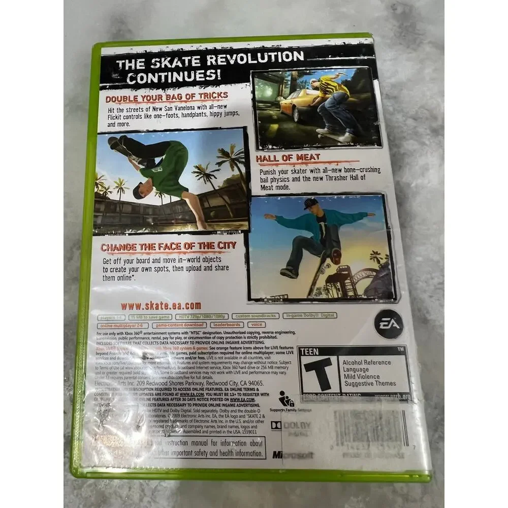 Skate 2 Microsoft Xbox 360 Game With Original Case No Manual EA NTSC